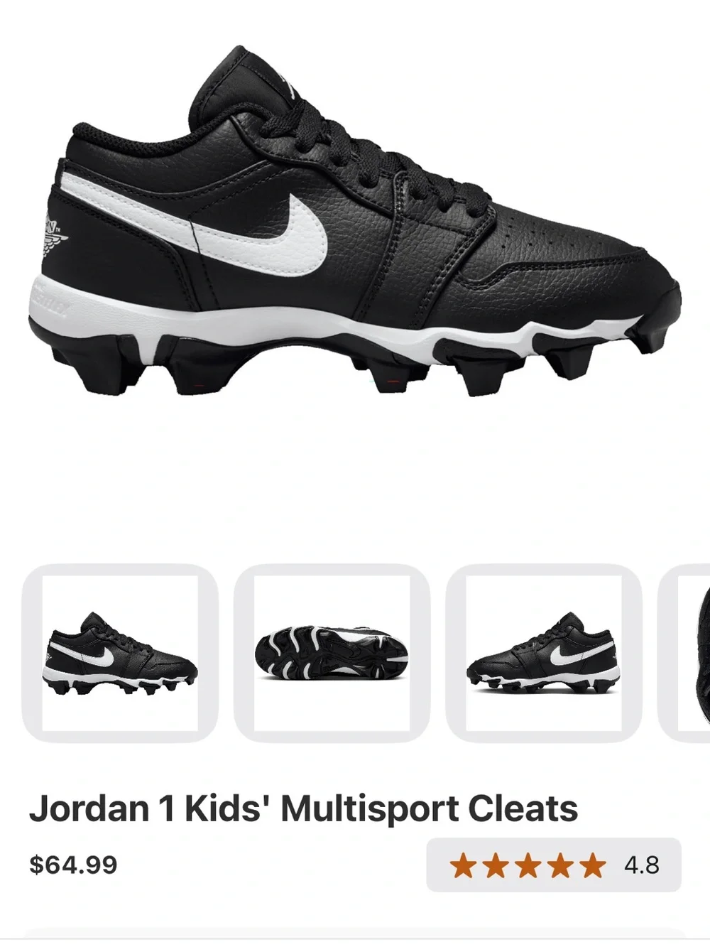 Nike Jordan 1 Kids' Black and White Multisport Cleats - 13c